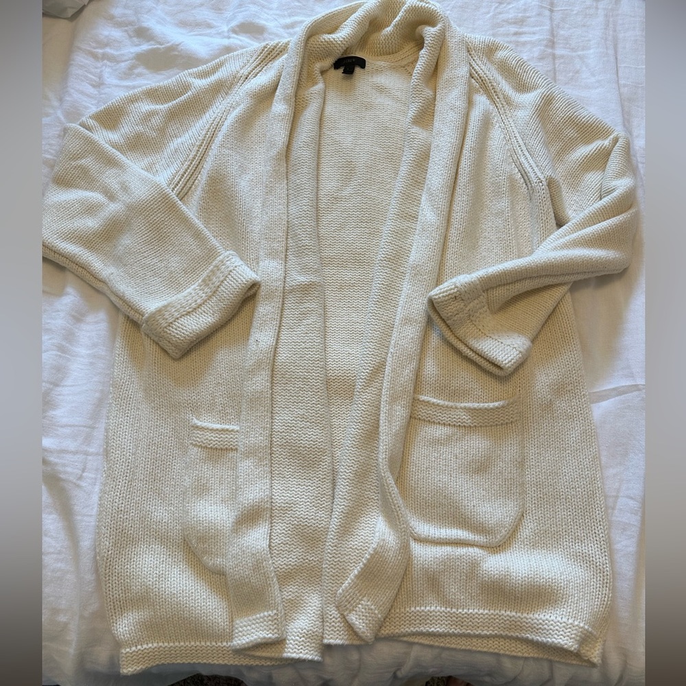 J crew Long open cardigan sweater Cream Size Large
